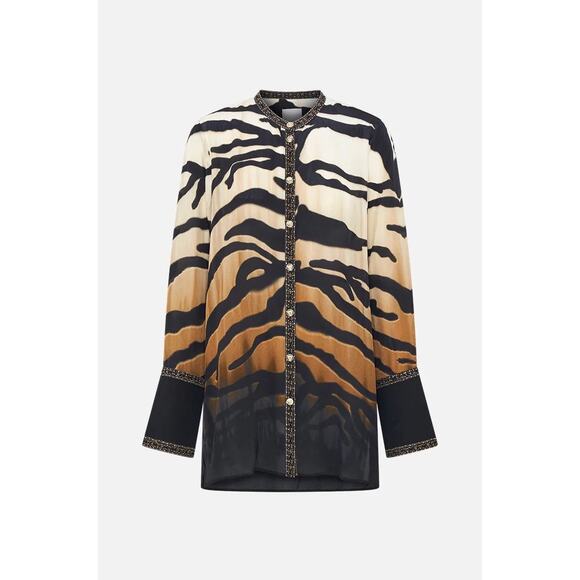 Camilla Tops - Camilla Silk Shirt Top Women’s Small Tame My Tiger Animal Print Button Up $599